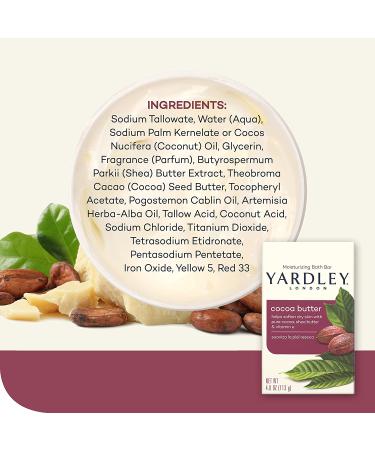 Yardley London Cocoa Butter Bath Soap Bar 4.0 oz - Moisturizing Formula with Pure Cocoa Shea Butter and Vitamin E - Buy Online on GoSupps.com