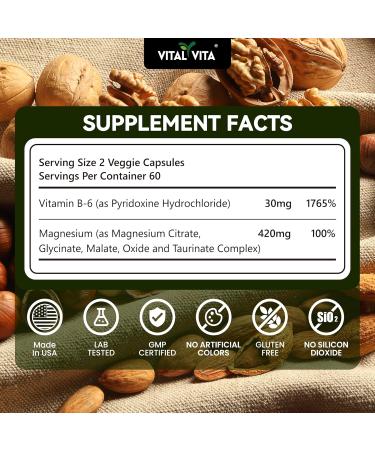 Vital Vita (420mg) Ultra Magnesium Complex 5-in-1 Magnesium Plus Vitamin B-6 Supplement for Nerve Heart Muscle Health & Relaxation* Maximum Bioavailability & Absorption Gluten Free 120 Capsules - Buy Online on GoSupps.com