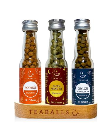 Teaballs tea set relax with 3 er set rooibos Ceylon good evening + wooden display gift set results in about 90-225 cups of hot biotee without sugar 100% herbal calming relax 90-225 cups - Buy Online on GoSupps.com