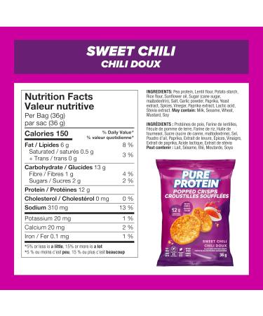 Pure Protein Popped Crisps Sweet Chili High Protein Snack 12 g Protein 8 X 36 g bags - Buy Online on GoSupps.com