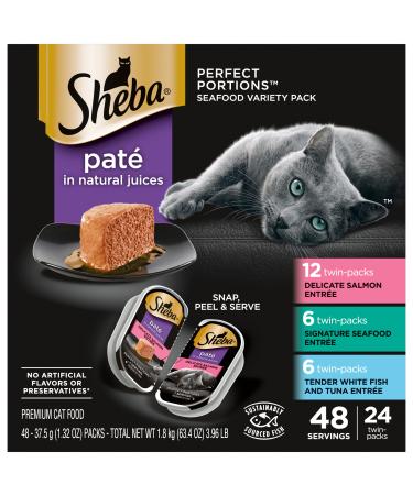 Sheba Perfect Portions Pat Wet Cat Food Tray Variety Packs Seafood 2.6 Oz (Pack of 24)