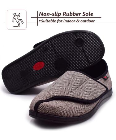 FZYUAN Wide Width Diabetic Slippers for Men Size 12 - Adjustable Closures, Memory Foam, Orthopedic Shoes for Elderly with Arthritis and Edema - Brown - Buy Online on GoSupps.com