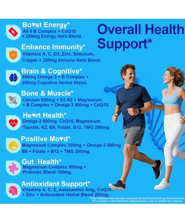 Methylated Multivitamin for Women & Men Gummies w/ Omega-3, Calcium, D3 K2, Methylfolate & B12, TMG, Daily Vitamin A, C, E, B Complex, Magnesium, CoQ10, Probiotic for Overall Health- Vegan, Sugar Free 60 Count (Pack of 1) - Buy Online on GoSupps.com