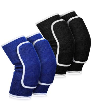 2 Pair Elbow Pads Volleyball Breathable Protective Support Gel Pad Elbow Brace Arm Compression Elbow Pads Volleyball Elbow Pads for Teen Girls Boys Basketball Football Skating (Black, Blue)