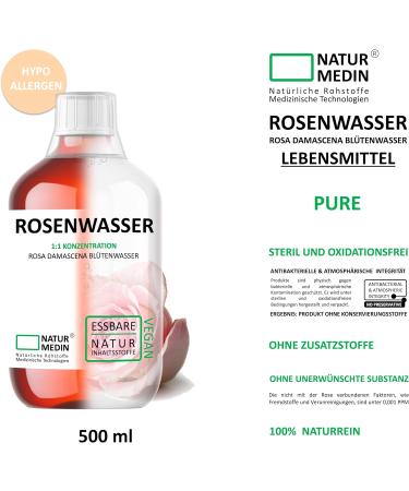 500 ml Food Grade Rose Water - Hypoallergenic & 100% Natural Rosa Damascena | NATURMEDIN - International Shipping Available - Buy Online on GoSupps.com