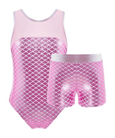 Hedmy Kids Girls 2Pcs Gymnastic Dancewear Sleeveless Leopard One Piece Dance Leotard and Shorts Outfit Light_pink 8 Years