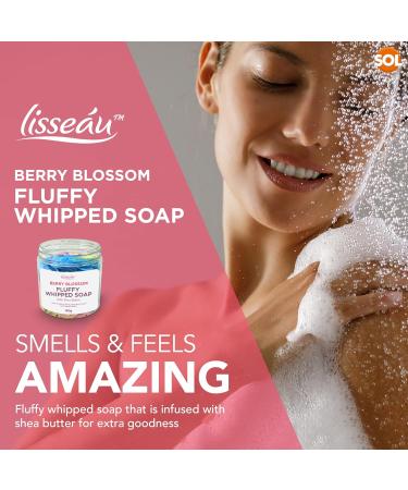 Lisseau Fluffy Whipped Soap with Shea Butter | Berry Blossom | 190g | Ideal as Body Wash Shower Fluff Shower Cream Shaving Cream & Bubble Bath Soap + SOL Sticker - Buy Online on GoSupps.com