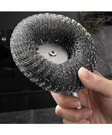 Scourer with Long Handle Flexible Stainless Steel Pot Scourer with Hanger | Dish Scouring Brushes for Iron Pots Non-Stick Pans Bowl Dishwashing Sink Dudok - Buy Online on GoSupps.com