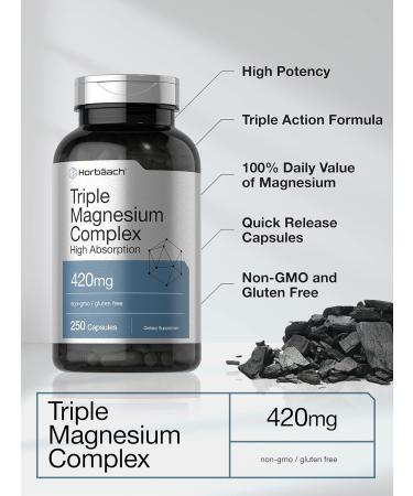Triple Magnesium Complex 420mg | 250 Capsules | Non-GMO & Gluten-Free | Oxide, Citrate & Aspartate Formula | Dietary Supplement by Horbaach - Buy Online on GoSupps.com