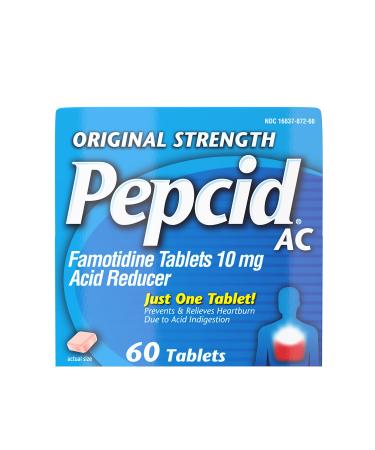 Pepcid AC Original Strength Heartburn Relief Tablets, Prevents & Relieves Heartburn Due to Acid Indigestion & Sour Stomach, 10 mg Famotidine to Reduce & Control Acid, Fast-Acting, 60 Ct Original 60 Count (Pack of 1) - Buy Online on GoSupps.com