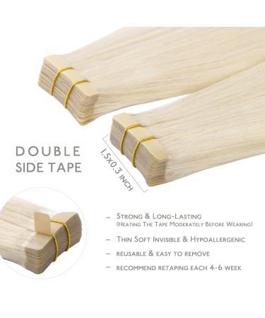 Premium Salife Tape Extensions - Real Hair 20PCS 50g 60cm 24 inch Platinblond Remy Invisible Skin Weft Extensions for Effortless Volume - Buy Online on GoSupps.com