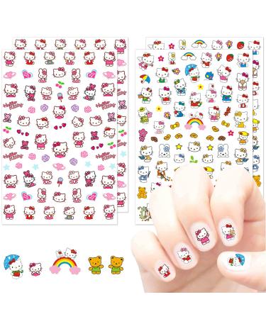 Cute Cartoon Nail Art Stickers 3D Nail Art Decals Self Adhesive Nail Sticker Anime Kawaii Designer Nail Stickers for Girls Kids Women Manicure Tips Decoration (4 Sheets)