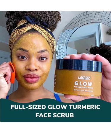 Minimo Skin Essentials Glow on Glow Combo Pack: Glow Turmeric Face Scrub (5 oz) + Glow in a Bottle Ultra-Concentrated Turmeric Serum (1 oz) - Buy Online on GoSupps.com