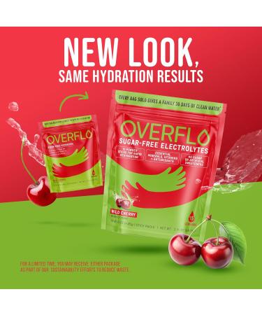 Overflo Electrolyte Powder Packets Sugar Free Hydration Mix with Coconut Water Magnesium & Potassium Instant Clean Electrolytes for Recovery Overflow with Wellness Wild Cherry 15 Packets - Buy Online on GoSupps.com