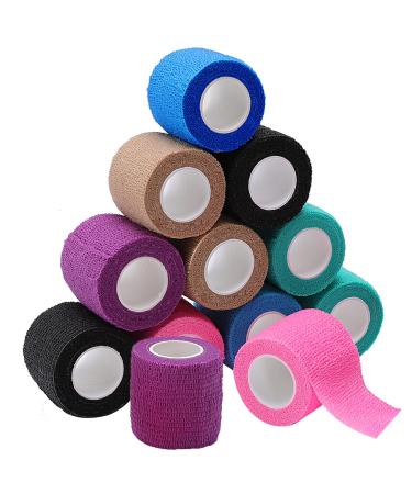 12 Pack Self Adhesive Bandage Wrap Vet Wrap 2 Inch X 5 Yards Cohesive Bandage Wrap Self-Adherent Tape for Sports Wrist Ankle