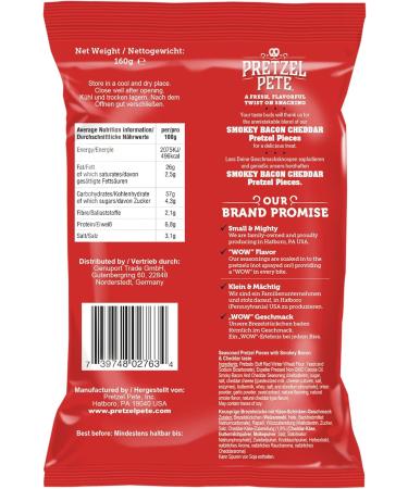 Pretzel Pete Smoky Bacon & Cheddar Seasoned Pretzel Pieces 8 x 160g - Delicious Snack for Every Bite - Buy Online on GoSupps.com