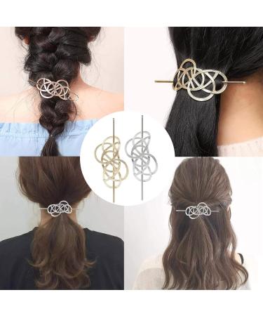 Elegant Retro Hair Needles | 2 Vintage Metal Hair Clips for Women | Hollow Out Geometric Chinese Hair Sticks & Headgear - Buy Online on GoSupps.com