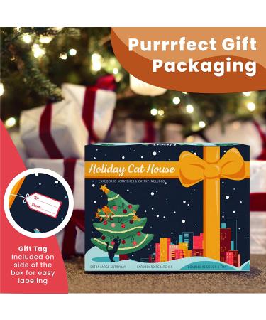 LiBa Cardboard Holiday Cat House with Scratch Pad and Catnip - Christmas Cat Bed and Scratching Toy for Indoor Cats - Buy Online on GoSupps.com