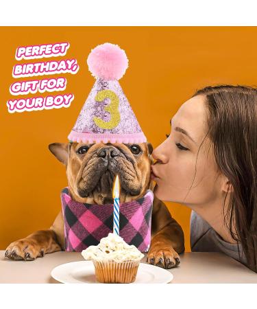 Amaxiu Dog Birthday Party Set - Bling Birthday Hat & Plaid Bandana for Small Medium & Large Dogs - Pink - Buy Online on GoSupps.com