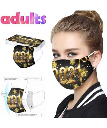 ZQP 10PCS Adults Disposable Face_Mask 2021 Happy New Years 3Ply Face Bandanas Cartoon Print Breathable Balaclava Party Daily Use - Buy Online on GoSupps.com