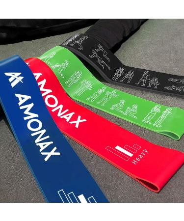 Amonax Resistance Bands Set for Full Body Workout | Home Gym Bands for Legs, Glutes, Arms | Yoga, Pilates, Therapy | Mini Loop Bands | Green, Blue, Red, Black - One Size - Buy Online on GoSupps.com