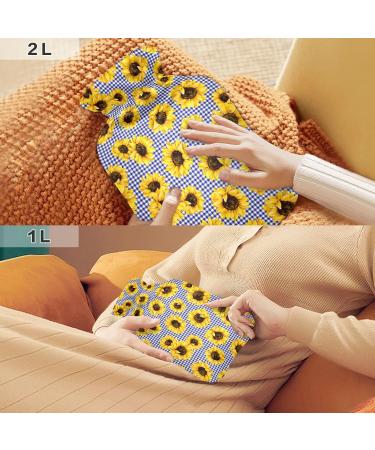 Buy 2L Hot Water Bottle with Sunflower Blue Buffalo Plaid Cover | Floral Pain Relief & Winter Hand/Feet Warmer - Buy Online on GoSupps.com