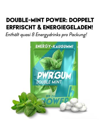 Pwrgrum Energy Chewing Gum Double Mint - 4 Pack | Sugar-Free Energy Boost | Natural Alternative to Energy Drinks | Dental Care Treat - Buy Online on GoSupps.com