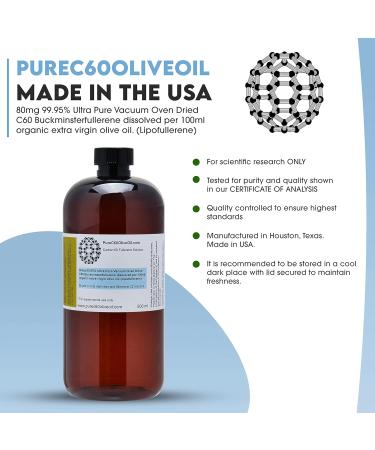 PureC60OliveOil C60 Olive Oil 500ml - 99.95% Ultra Pure Vacuum Oven Dried 400mg/500ml - Same Day Priority Shipping - from The Leading Global Producer - Buy Online on GoSupps.com
