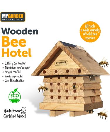 Wooden Beehive Bee Keeping Hotel - Weather Resistant Child Eco Friendly Shelter Habitat - Insect Bugs Mason Leafcutter Wild Solitary Bees Nesting Box - Outdoor Patio Garden Decoration House - Buy Online on GoSupps.com