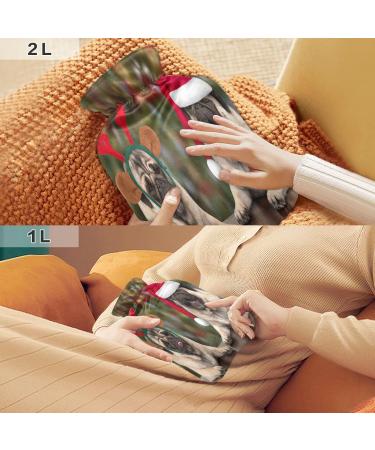 Cute Christmas Pug Puppy Dog Hot Water Bottle | 2L Soft Fleece Cover for Hot & Cold Compress | International Shipping Available - Buy Online on GoSupps.com