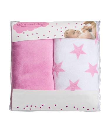 Lilly and Ben Changing Mat Cover Terry Towelling - Baby Soft - Thick - Absorbant - for Wedge pad - Set of 2 - Pink SLIM. Without edges Pink Star