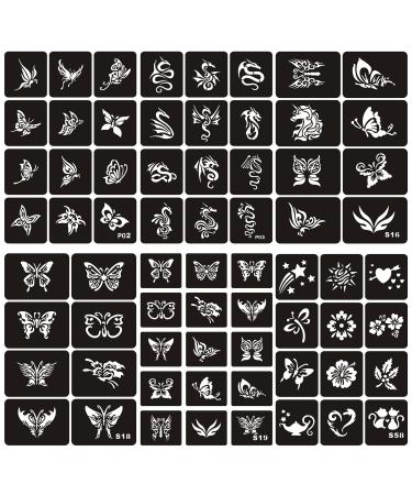 Kotbs 6 Sheets Temporary Tattoos Stencils for Kids Girls  67pcs Butterfly Dragon Patterns Body Paint Henna Stencils Kit  Glitter Tattoos Stencils for Halloween Party Butterfly Tattoo Stencils