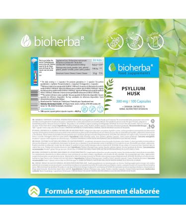 100 Psyllium Blond Capsules High Dosage up to 1140 mg per day - Pure powder of psyllium husk and chromium for maximum efficacy and health by BIOHERBA - Buy Online on GoSupps.com