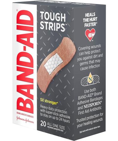 Band-Aid Tough Strips Adhesive Bandages Heavy-Duty Fabric for First Aid & Wound Care (20 ct) - Durable Protection for Cuts Scrapes & Burns - Sterile & All One Size - Buy Online on GoSupps.com