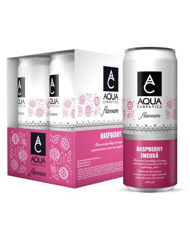 AQUA Carpatica Sparkling Flavours Raspberry 330ml x 4 - Natural Fruit Juice Infused Sparkling Water No Added Sugar Naturally Alkaline Sweetened with Agave Syrup Rich in Minerals