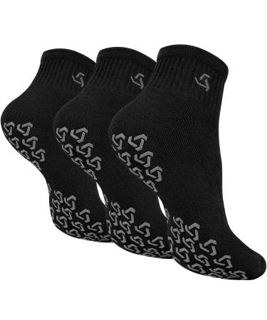 Ozaiic Non Slip Grip Socks for Yoga Home Workout Pure Barre, Pilates, Hospital, Ideal Cushion Socks for Men and Women Large 3 Pairs-black