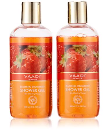 Vaadi Herbals Shower Gel - Sulfate-Free - Herbal Body Wash Both For Men And Women - 300 Ml (10.14 Fl Oz) - (Blushing Strawberry) (2 Bottles)