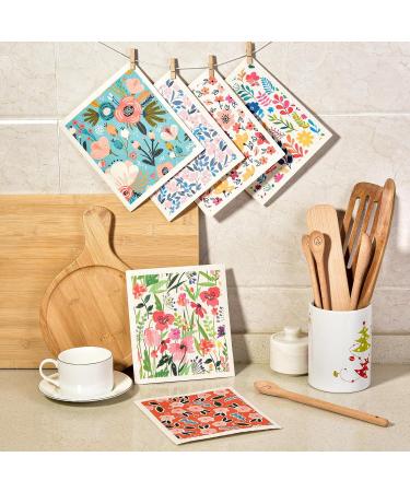 Set of 6 Kitchen Scandi Flower Floral Meadow Daisy Peony Swedish Dishcloths Cleaning Cloths Towels Absorbent Quick Drying Dish Towels for Counter Wipes - Buy Online on GoSupps.com