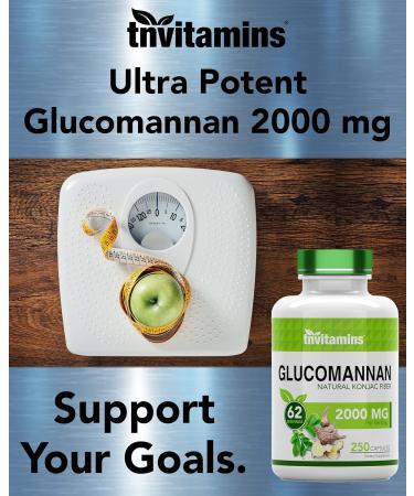 TNVitamins Glucomannan Capsules 2000mg - 250 Count | Natural Konjac Root Fiber Extract | Dietary & Digestive Fiber Supplement | Made in USA | Non-GMO - Buy Online on GoSupps.com
