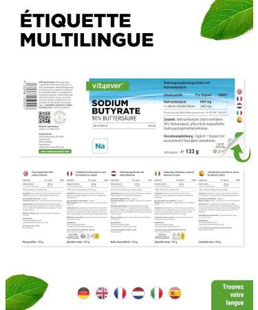 Butyrate de sodium - 180 g lules de 600 mg - Premium : 90% d'acide butyrique - Butyrate de sodium pur sans additifs ind sirables - Hautement dos v g talien - Buy Online on GoSupps.com