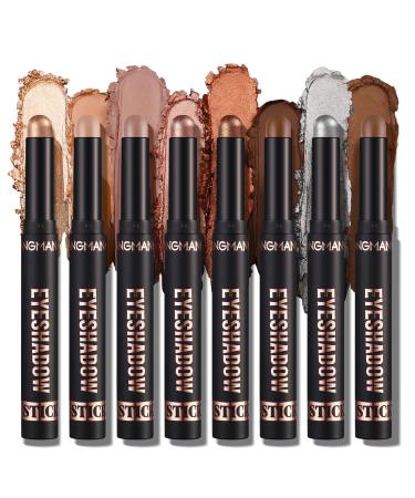 LANGMANNI 8Pcs Eyeshadow Stick Gift Set Soft Smooth Cream With Matte Earth & Metal Colors Waterproof & Long-Lasting Beauty & Personal Care Eye Shadow Stick For Daily Makeup & Special Occasions (#A)