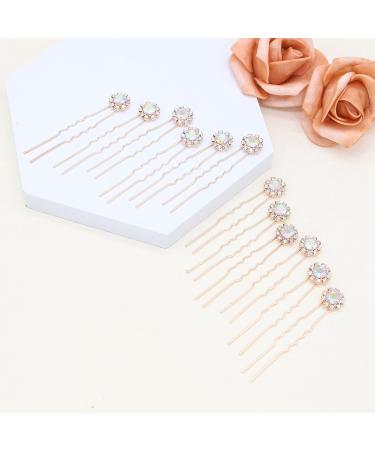 Ammei Crystal Bridal Hair Pins Clips Wedding Hair Accessories Hair Set Jewelry With Rhinestone For Brides and Bridesmaids Set Of 12 (AB Rose Gold) - Buy Online on GoSupps.com