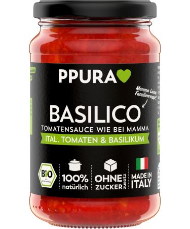 PPURA PPURA Organic Basil Tomato Sauce | Italian Basil Pasta Sauce | Made in Italy | 100% Natural | Vegan Sauce No Added Sugar & Preservatives | 340g Glass