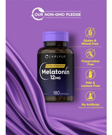 Carlyle Melatonin 12 mg | 180 Softgel Capsules | Adult Extra Strength Support Supplement | Non-GMO Gluten Free - Buy Online on GoSupps.com