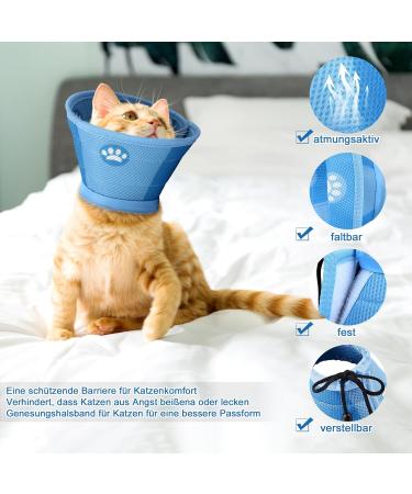 Lollanda Adjustable Cat Collar | Soft Protective Elizabethan Recovery Collar for Cats | Post-Surgery & Injury Relief (S) - Blue - Buy Online on GoSupps.com