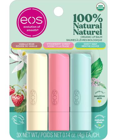 EOS 100% Natural & Organic Lip Balm Stick Variety Pack + Strawberry Sorbet | 5-Pack Variety Pack + Strawberry Sorbet 4 g (Pack of 3) - Buy Online on GoSupps.com