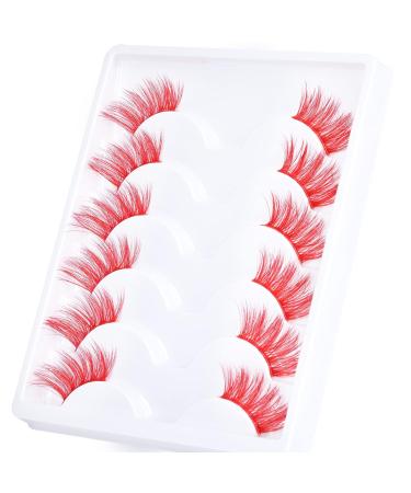 ALICROWN Red Half Lashes - 6 Pairs Natural Look 3D Wispy False Eyelashes for Cat Eye Cosplay, Decorative Faux Mink, Colorful Half Fake Eyelashes - Buy Online on GoSupps.com