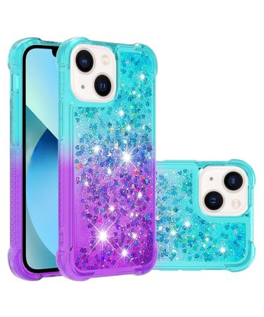 Tivenfezk nadoli glitter drive sand shell for iPhone 15 plus silicone shockproof gradient colored waterfall cell phone case transparent bumper protective cover liquid transparent case iPhone 15 plus blue violet