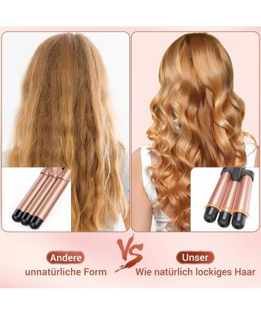 3 Barrel Curling Iron for Beach Waves - Adjustable Fast Heating Wave Iron in Rose Gold | Perfect for Long & Short Hair - Buy Online on GoSupps.com