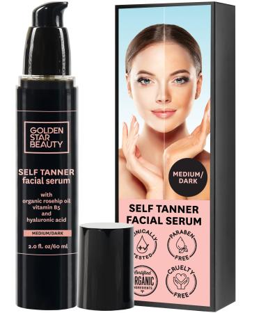 Face Tanner – Self Tan Serum w/Hyaluronic Acid and Organic Oils, Self Tanners Best Sellers, Facial Sunless Tanner for Natural Sunkissed Glow, Fake Tan Moisturizer, 2.0 fl (Medium to Dark)